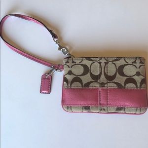 Brown & Pink Coach Wristlet